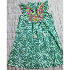 THML Classic 100% Cotton Trish Dress Women's Size S Green/White Embroidered